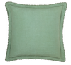 antoinette verdant pillow with hand crocheted trim photographed on a white background