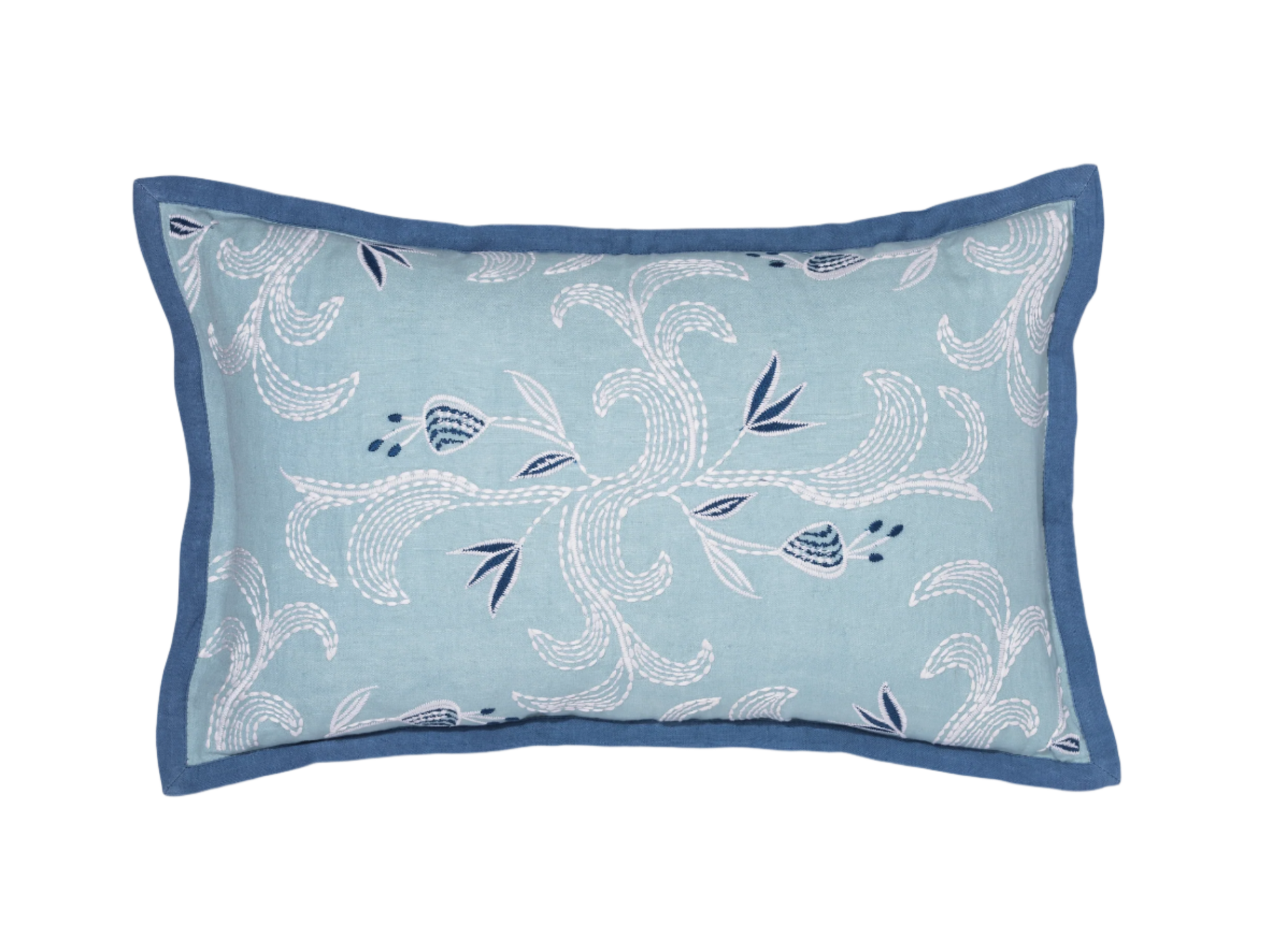 marseille cobalt pillow with contrasting blue trim against a white background