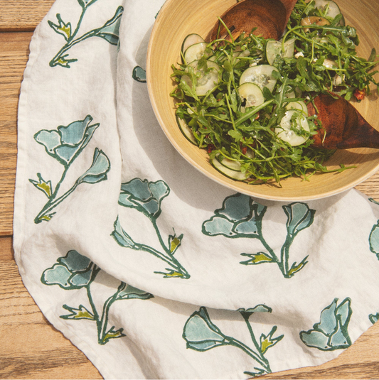 BLOCK POPPY PRINT LINEN TEA TOWEL