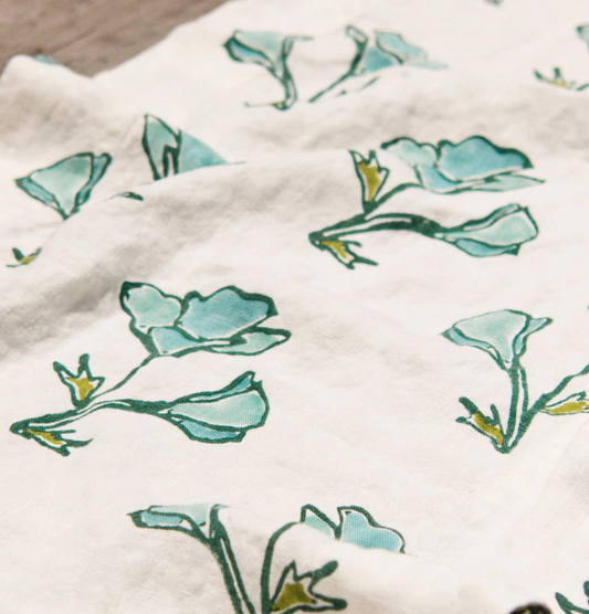 BLOCK POPPY PRINT LINEN THROW BLANKET