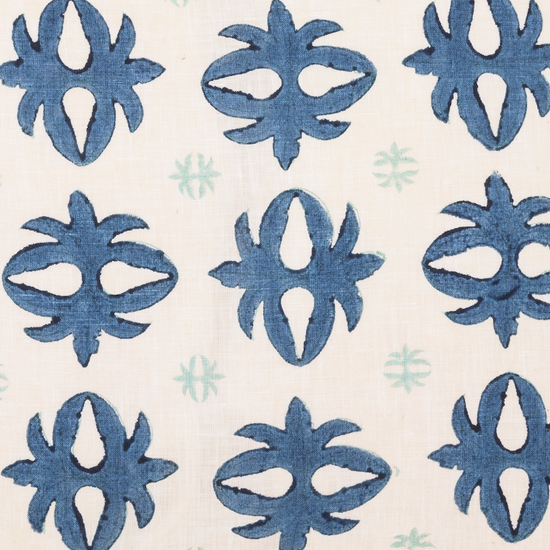 hand-blocked blue and white textile pillow