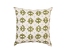 hand-blocked verdant pillow photographed against a white background