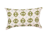 hand-printed prytania verdant pillow photographed against a white background