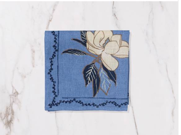 magnolia flower napkin blue and white