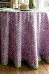 Maison Venu Marguerite
hand block-printed Tablecloth in Lavender colorway, linen cotton blend