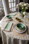 Maison Venu Marguerite
hand block-printed Tablecloth in Celadon colorway, linen 