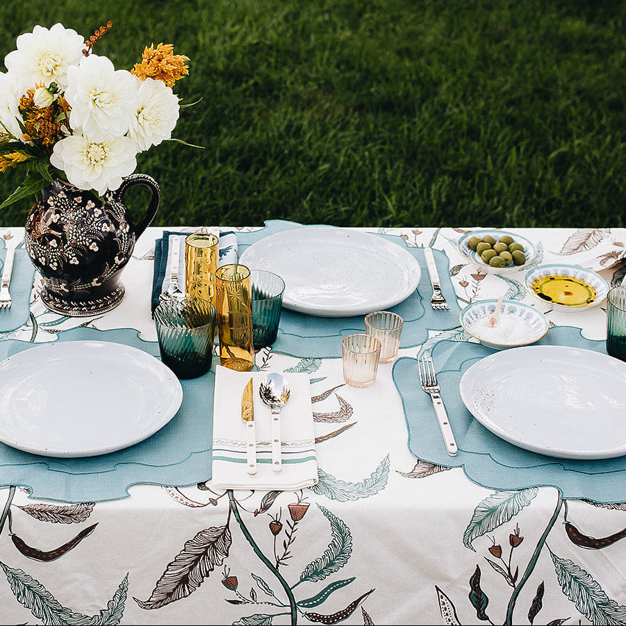 Tuileries Tablecloth Blockprinted Trim | Hand Block-Printed
