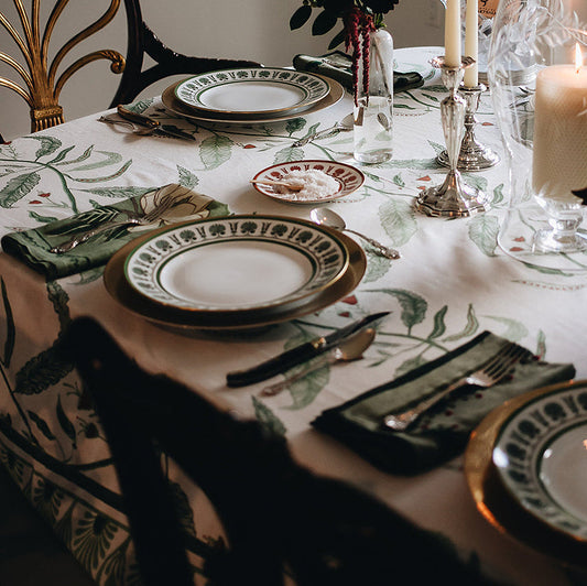 Tuileries Tablecloth Blockprinted Trim