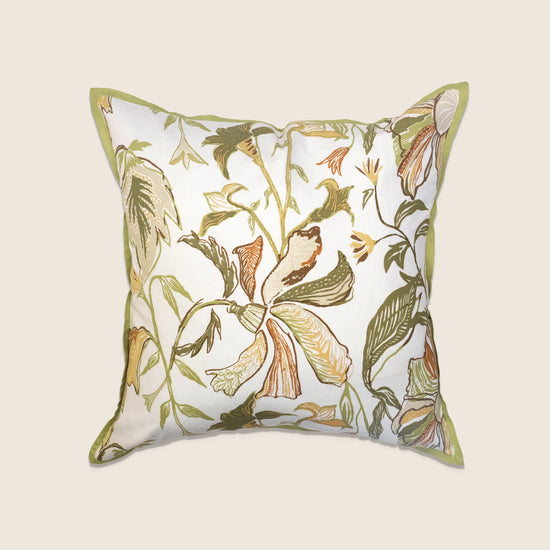 Maison Venu Bahti Hand Block Printed  Decorative Pillow in Celadon aLinen Cotton blend