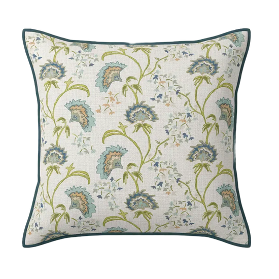Maison Venu Beatrice Hand Block Printed Garden Decorative Pillow in Calypso Linen Cotton blend