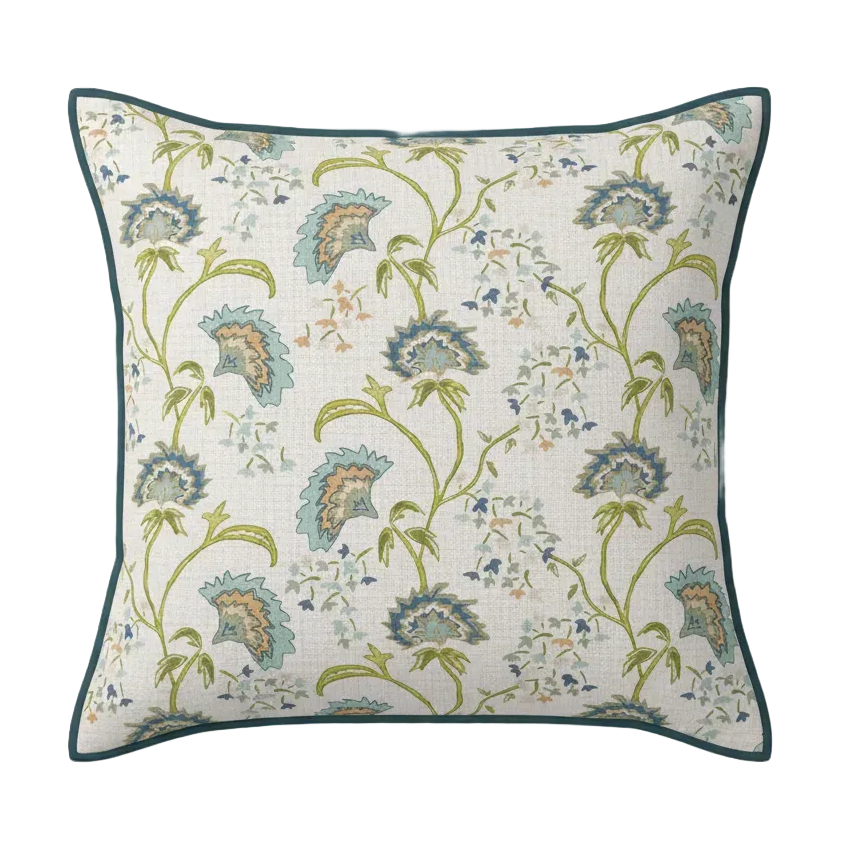 Maison Venu Beatrice Hand Block Printed Garden Decorative Pillow in Calypso Linen Cotton blend