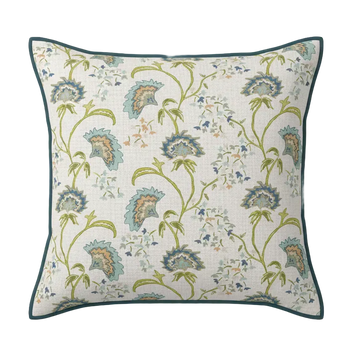 Maison Venu Beatrice Hand Block Printed Garden Decorative Pillow in Calypso Linen Cotton blend