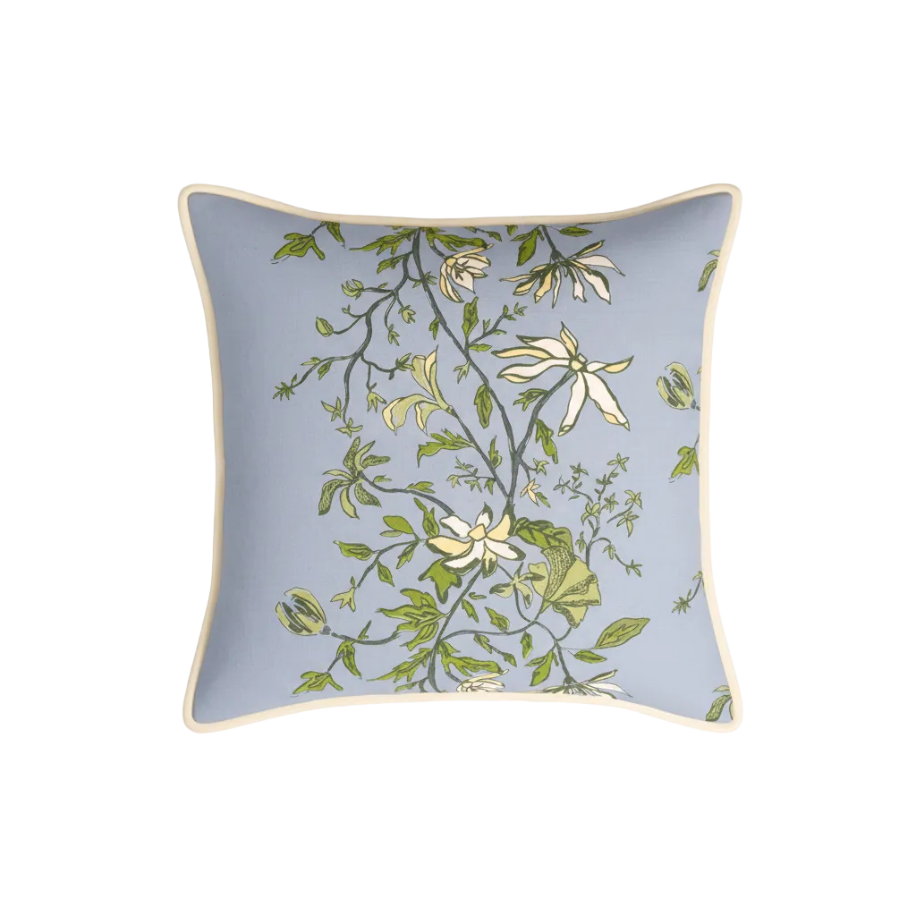 Maison Venu Camille Hand Block Printed Garden Decorative Pillow in Botanical Linen Cotton blend