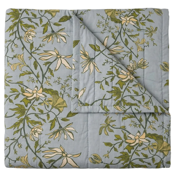 Maison Venu Camille Hand Block Printed  Quilt in botanical Linen Cotton blend 