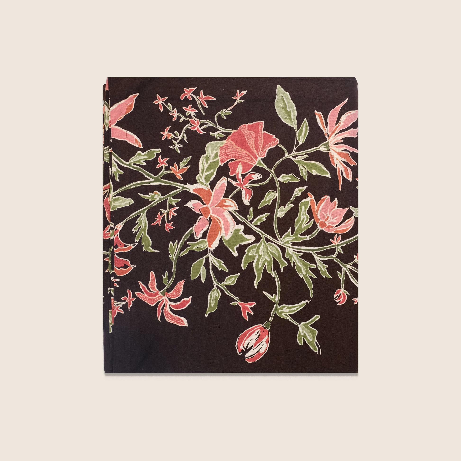 Maison Venu Camille Hand Block Printed Fabric in Chocolate Linen Cotton blend