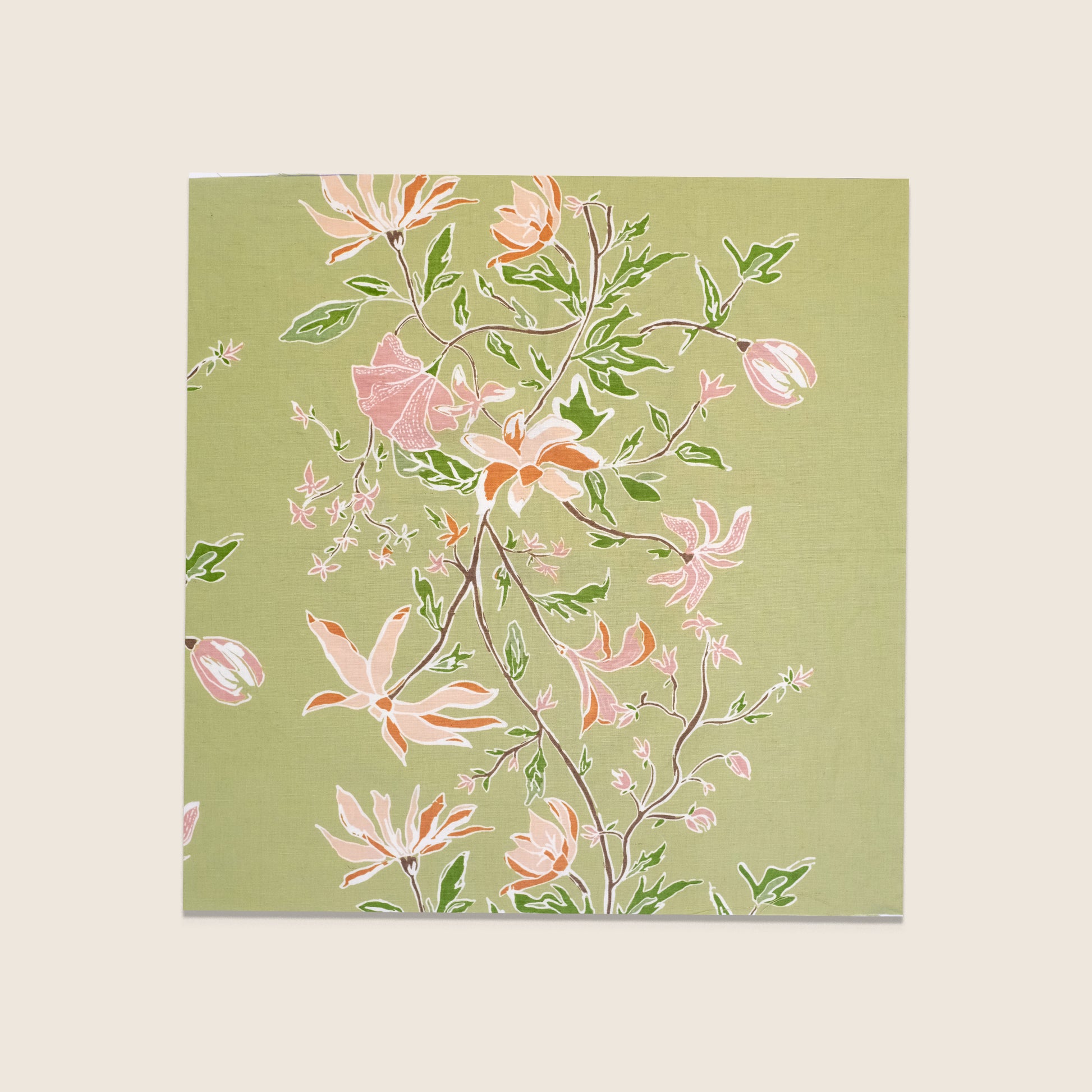 Maison Venu Camille Hand Block Printed Fabric in Peony Linen Cotton blend