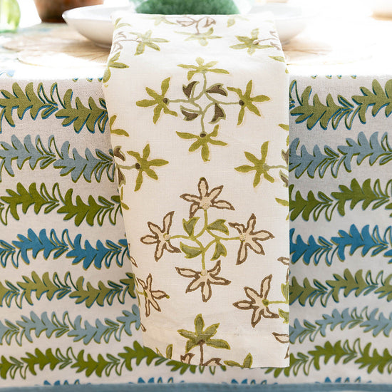Maison Venu Celeste Hand Block Printed Napkin in Grass Linen Cotton blend