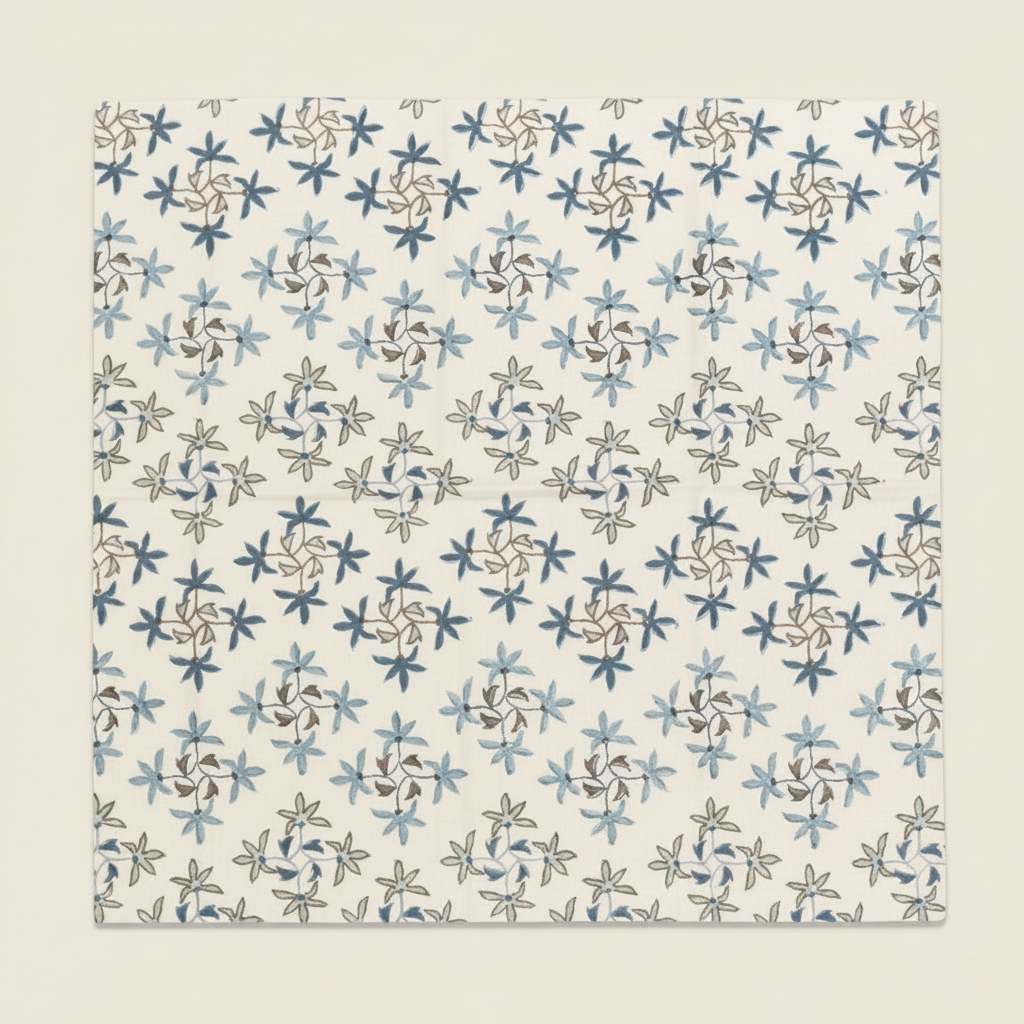 Maison Venu Celeste Hand Block Printed Napkin in Lapis Linen Cotton blend