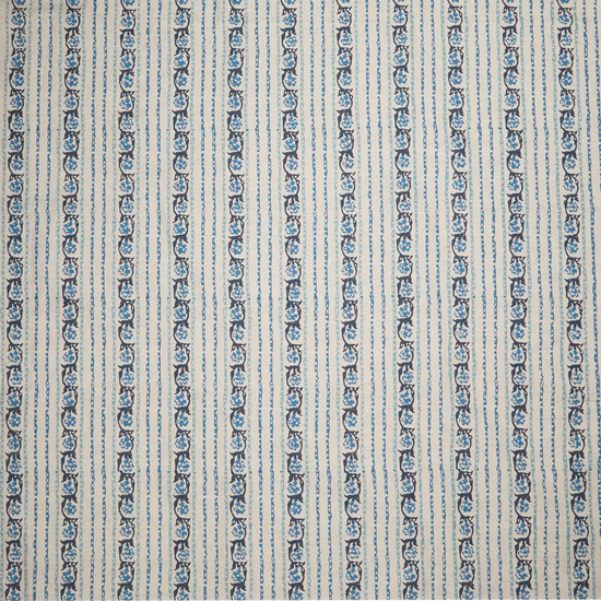Maison Venu Elise Hand Block Printed Fabric in Lapis Linen Cotton blend