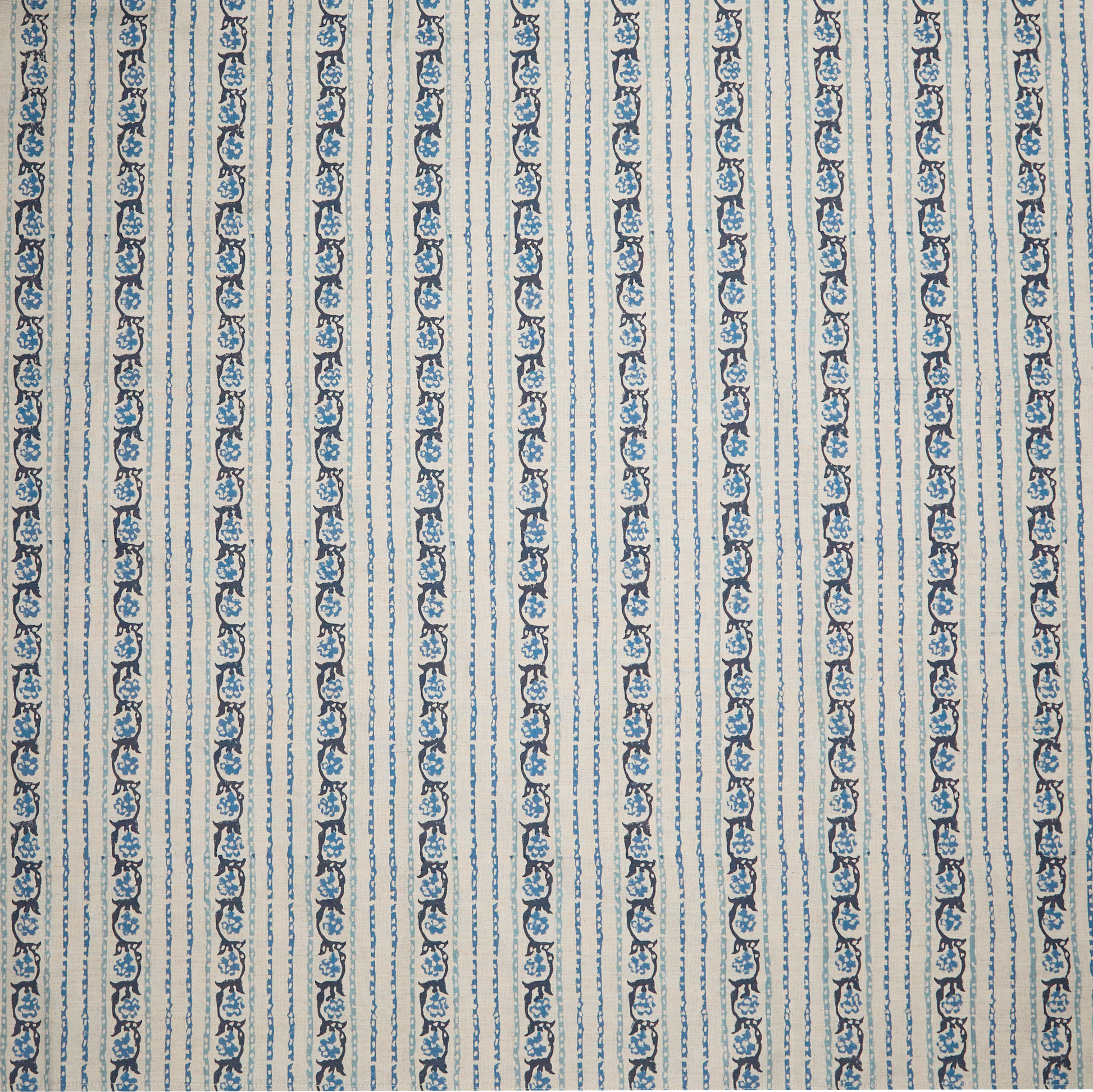 Maison Venu Elise Hand Block Printed Fabric in Lapis Linen Cotton blend
