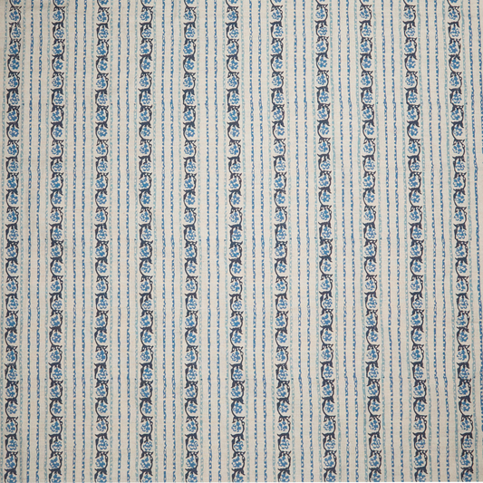 Maison Venu Elise Hand Block Printed Fabric in Lapis Linen Cotton blend