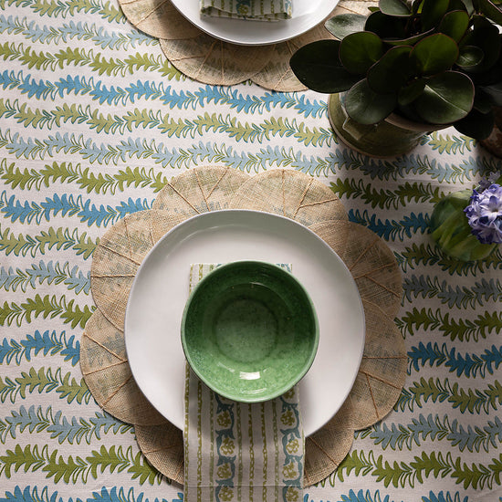 Maison Venu Elise Hand Block Printed Napkin in Herb Linen Cotton blend