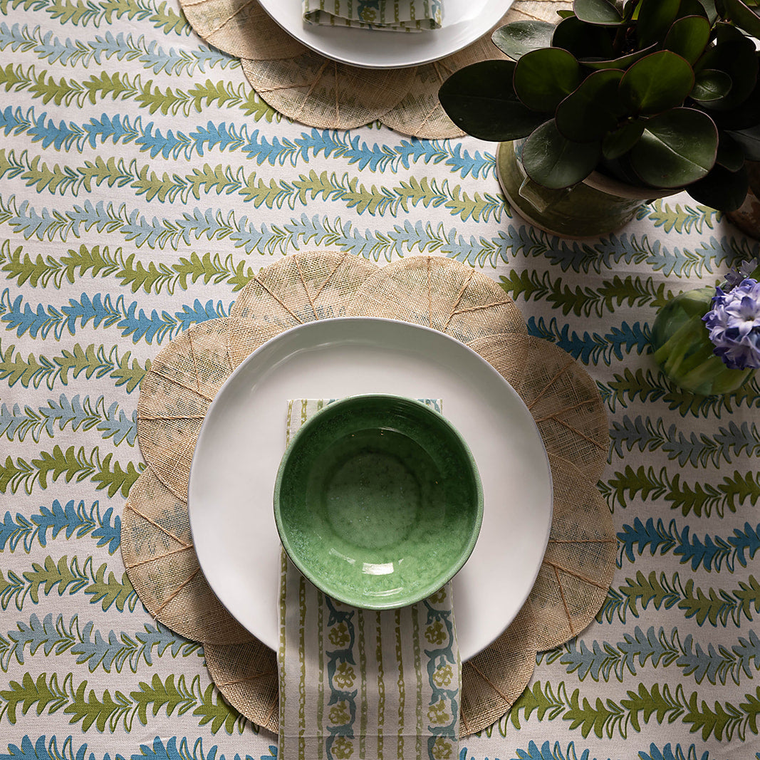 Maison Venu Elise Hand Block Printed Napkin in Herb Linen Cotton blend