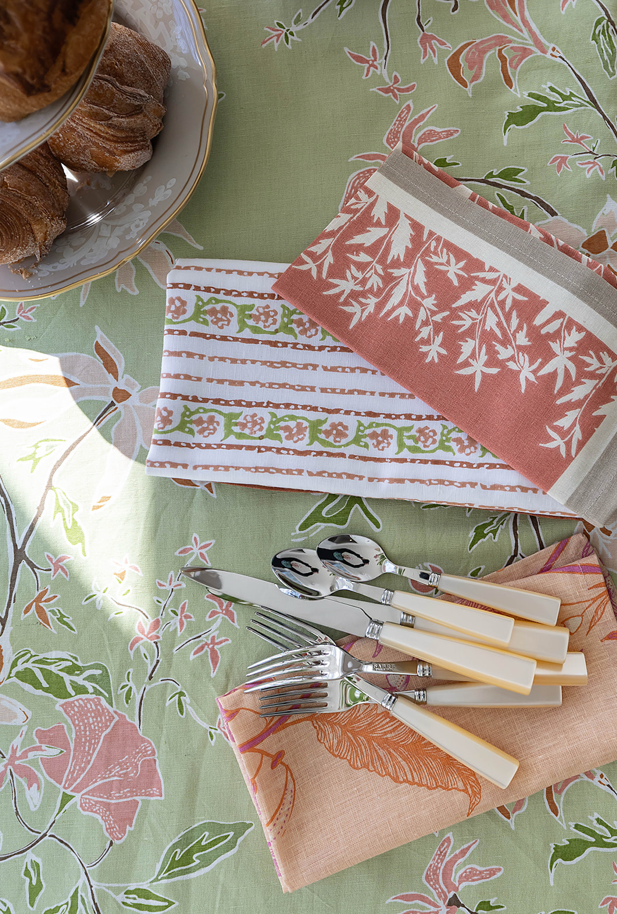 Maison Venu Elise Hand Block Printed Napkin in Peony Linen Cotton blend