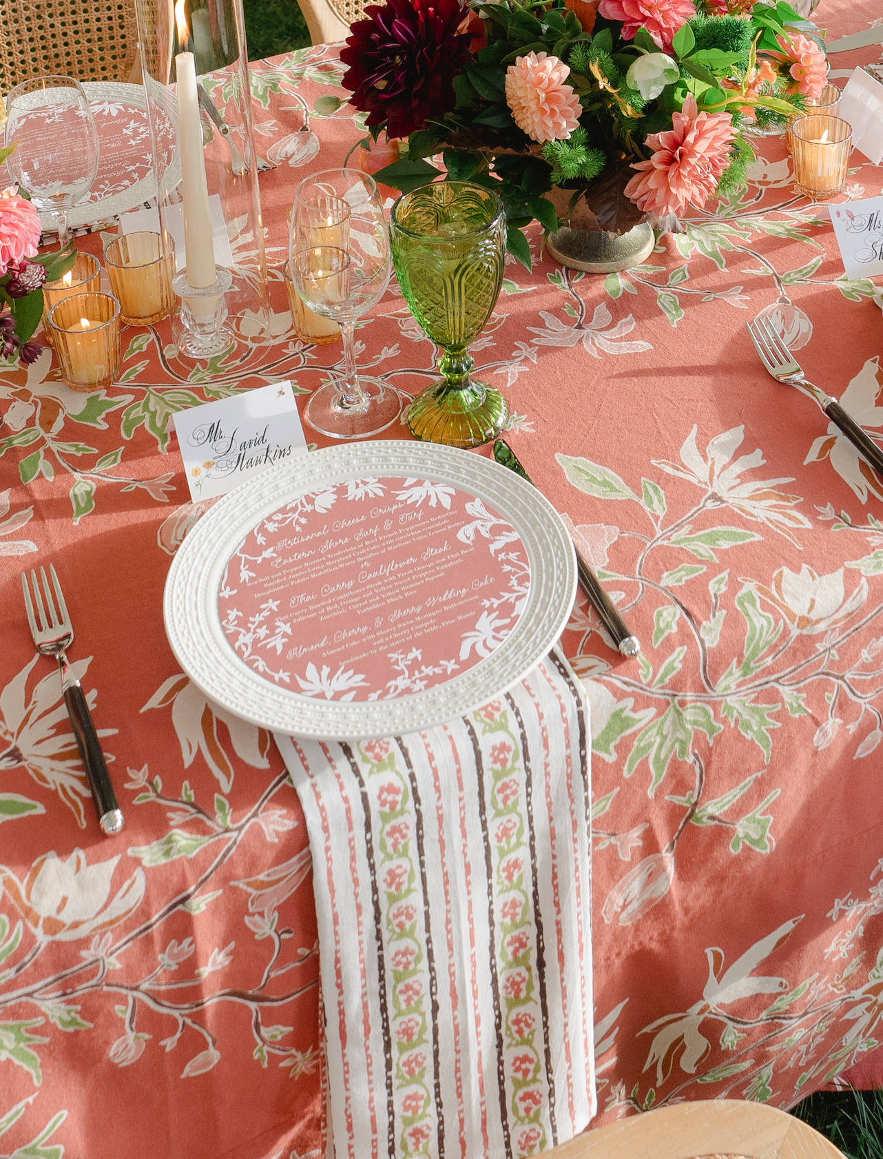 Maison Venu Elise Hand Block Printed Napkin in Peony Linen Cotton blend