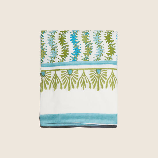 Maison Venu Leyla
hand block-printed Tablecloth in Verde colorway, linen cotton blend