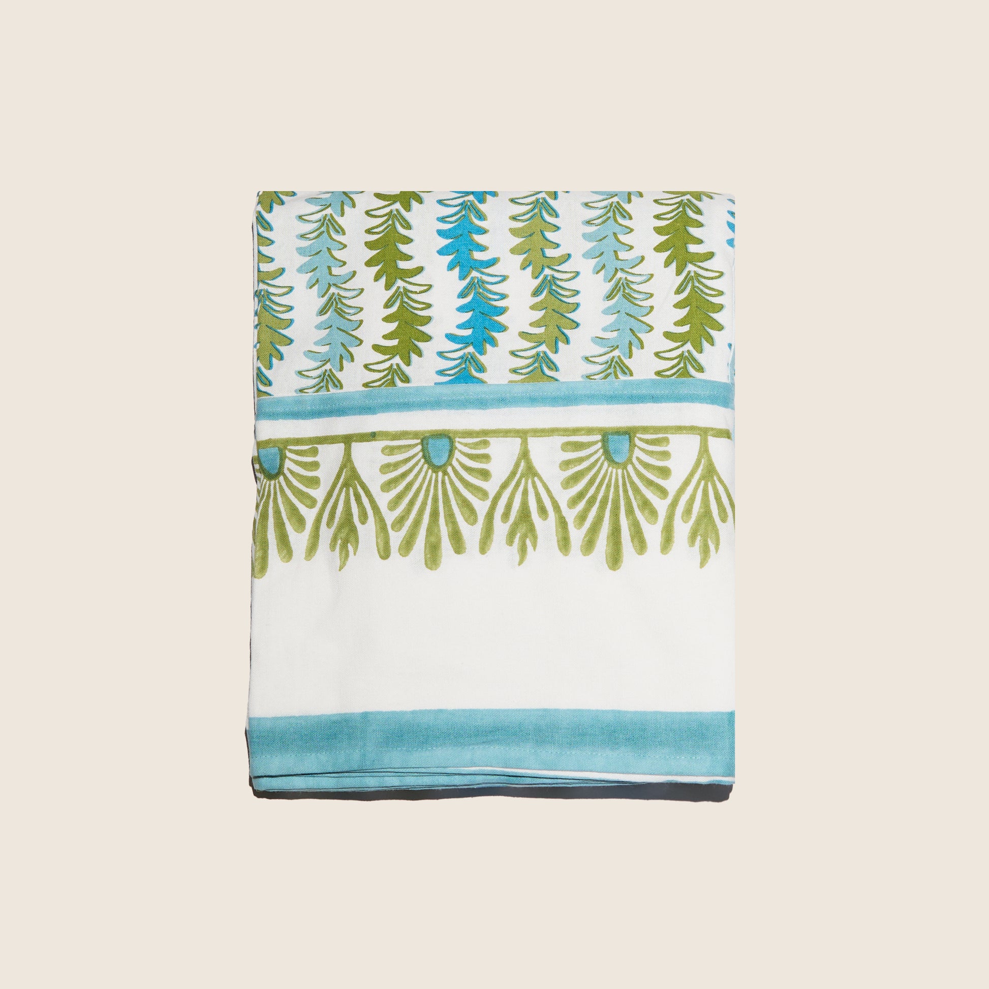 Maison Venu Leyla
hand block-printed Tablecloth in Verde colorway, linen cotton blend