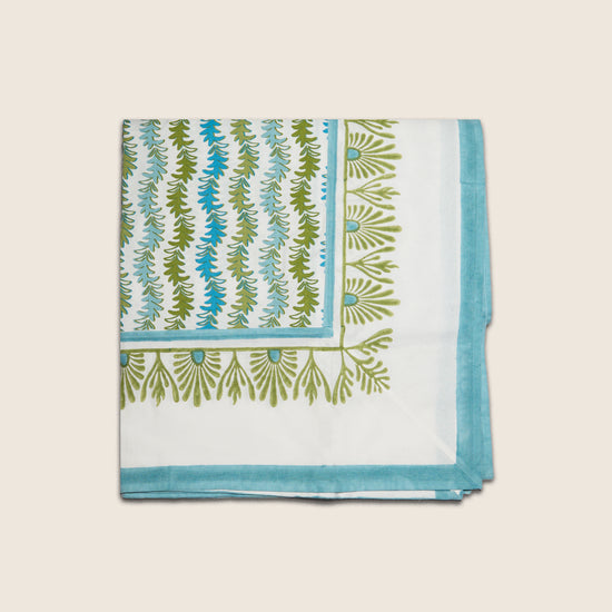 Maison Venu Leyla
hand block-printed Tablecloth in Verde colorway, linen cotton blend