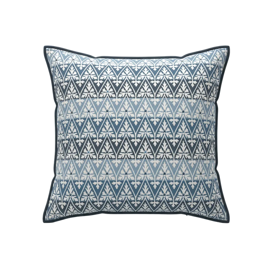 Maison Venu Ines Hand Block Printed Garden Decorative Pillow in Lapis Linen Cotton blend