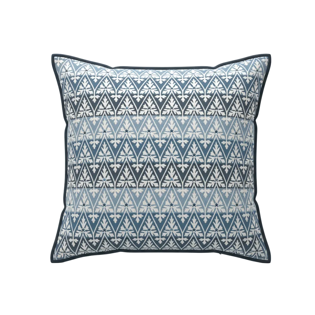 Maison Venu Ines Hand Block Printed Garden Decorative Pillow in Lapis Linen Cotton blend