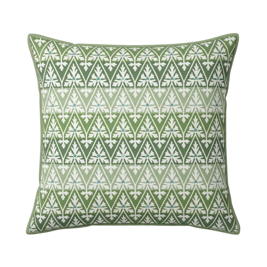 Maison Venu Ines Hand Block Printed Garden Decorative Pillow in Seafoam Linen Cotton blend