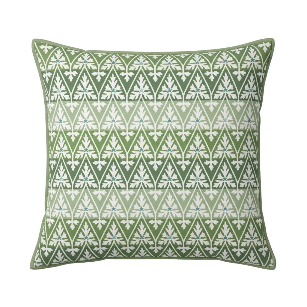 Maison Venu Ines Hand Block Printed Garden Decorative Pillow in Seafoam Linen Cotton blend