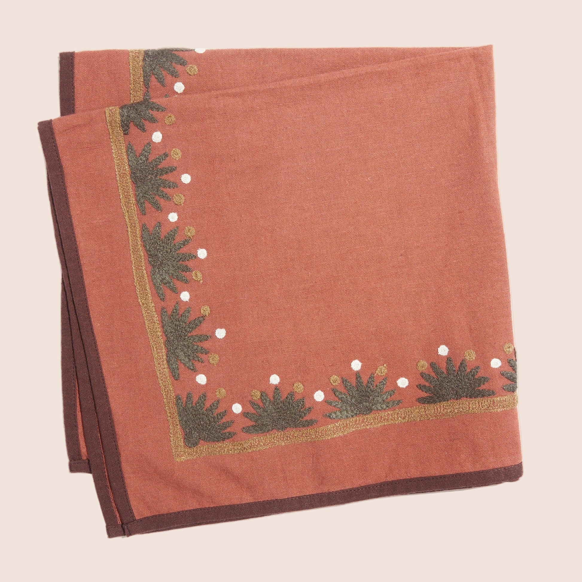 Maison Venu Starburst Hand Block Printed Napkin in Terracotta Linen Cotton blend