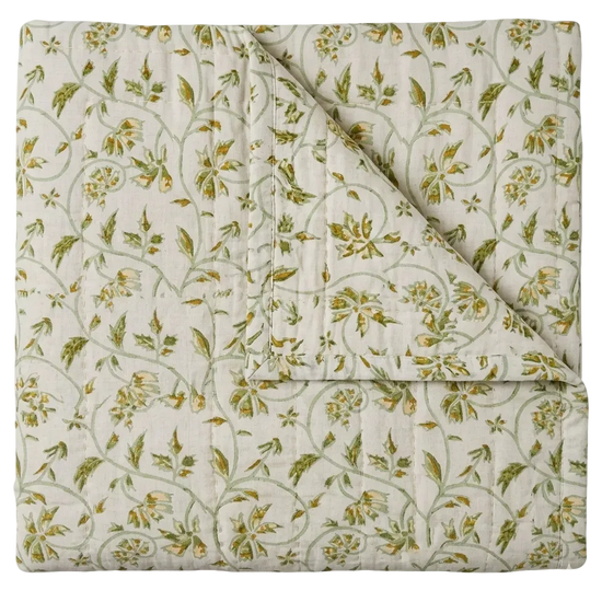 Maison Venu Marguerite Hand Block Printed  Quilt in Lavender Linen Cotton blend 