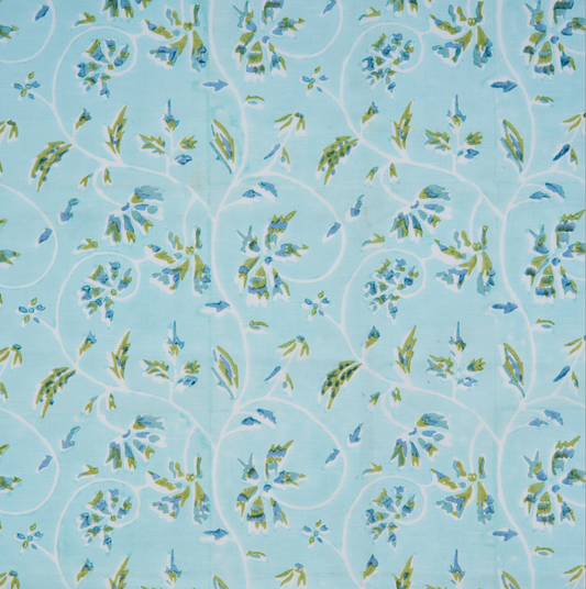 Maison Venu Marguerite Hand Block Printed Fabric in Spa Linen Cotton blend