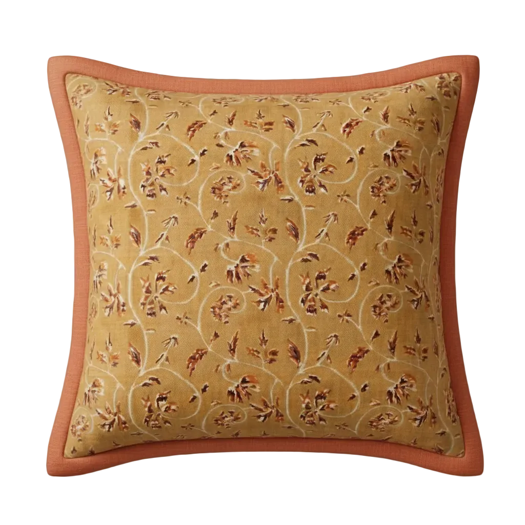 Maison Venu Marguerite Hand Block Printed Garden Decorative Pillow in Spice Linen Cotton blend
