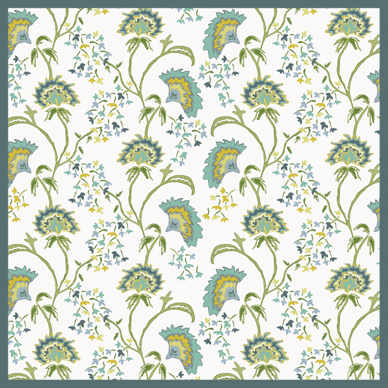 Maison Venu Beatrice Hand Block Printed Garden Decorative Pillow in Cerulean Linen Cotton blend