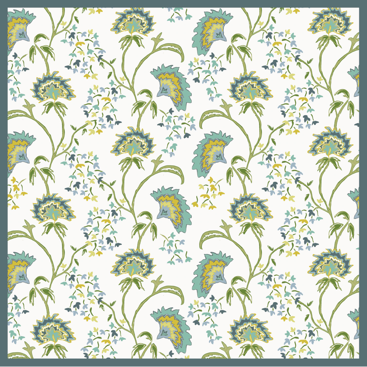 Maison Venu Beatrice Hand Block Printed Garden Decorative Pillow in Cerulean Linen Cotton blend