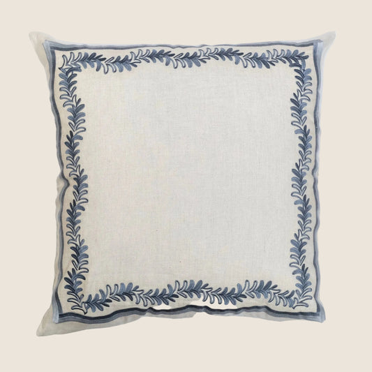 Maison Venu Palmerie Hand Block Printed  Decorative Pillow in Ice Linen Cotton blend