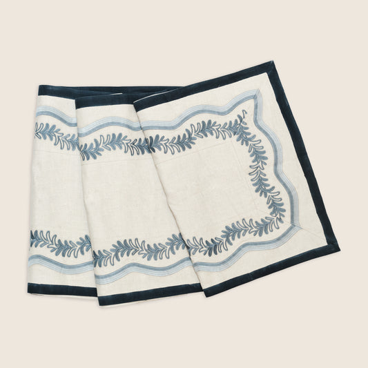 Maison Venu Palmerie
hand block-printed Tablecloth in Ice colorway, linen cotton blend