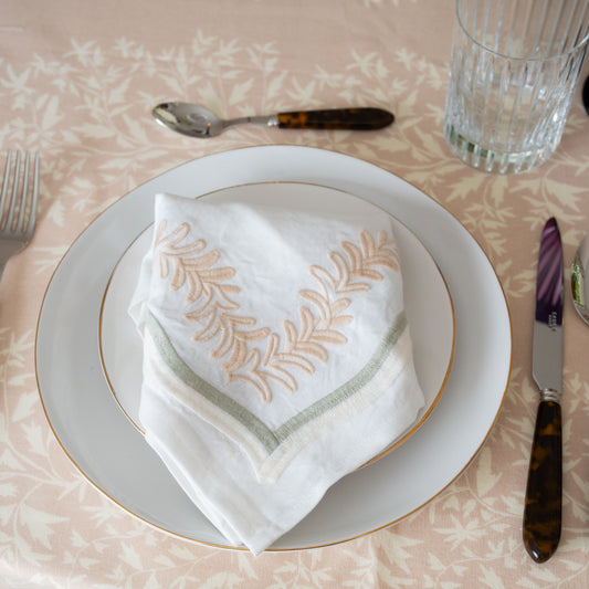 Maison Venu Palmerie Hand Block Printed Napkin in Natural Linen Cotton blend