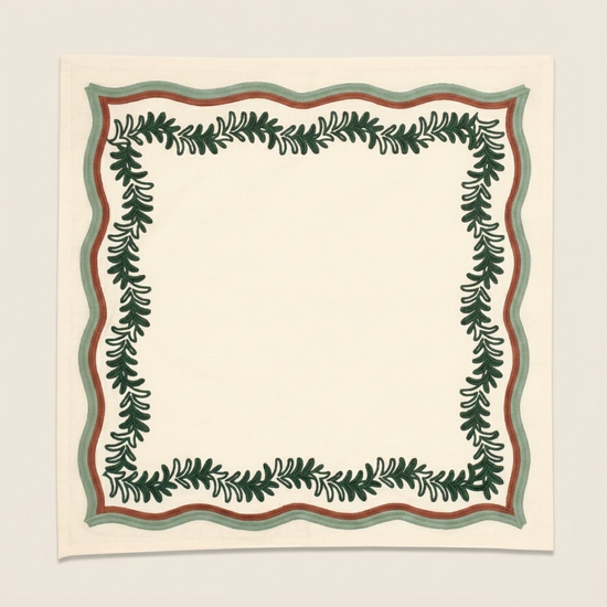 Maison Venu Palmerie Hand Block Printed Napkin in Yuletide Linen Cotton blend