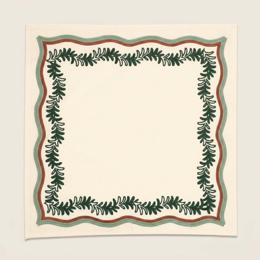 Maison Venu Palmerie Hand Block Printed Napkin in Yuletide Linen Cotton blend