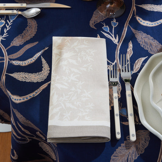 Maison Venu Primrose Hand Block Printed Napkin in Porcelain Linen Cotton blend