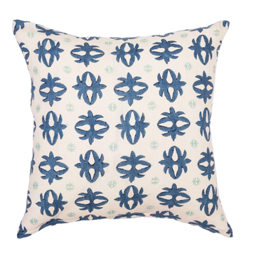 handblocked blue and white pillow
