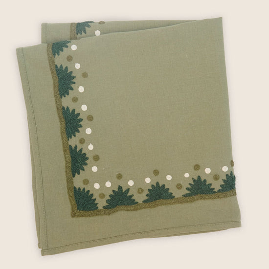 Maison Venu Starburst Hand Block Printed Napkin in Evergreen Linen Cotton blend
